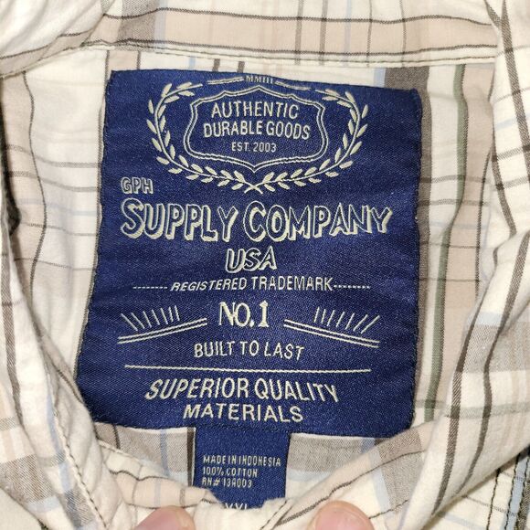 GPH Supply Co Shirt Mens XXL Plaid Western Pearl Snap Long Sleeve Brown Used - Picture 7 of 9